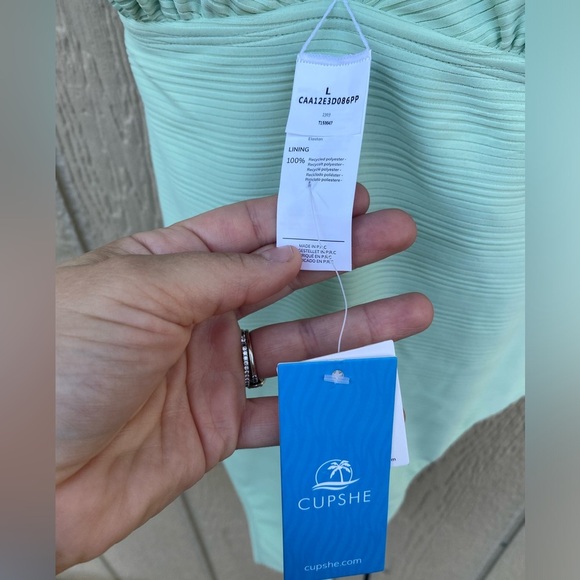 Cupshe Halter One Piece Ribbed Bathing Suit Mint Green Size Large NWT - Picture 3 of 6